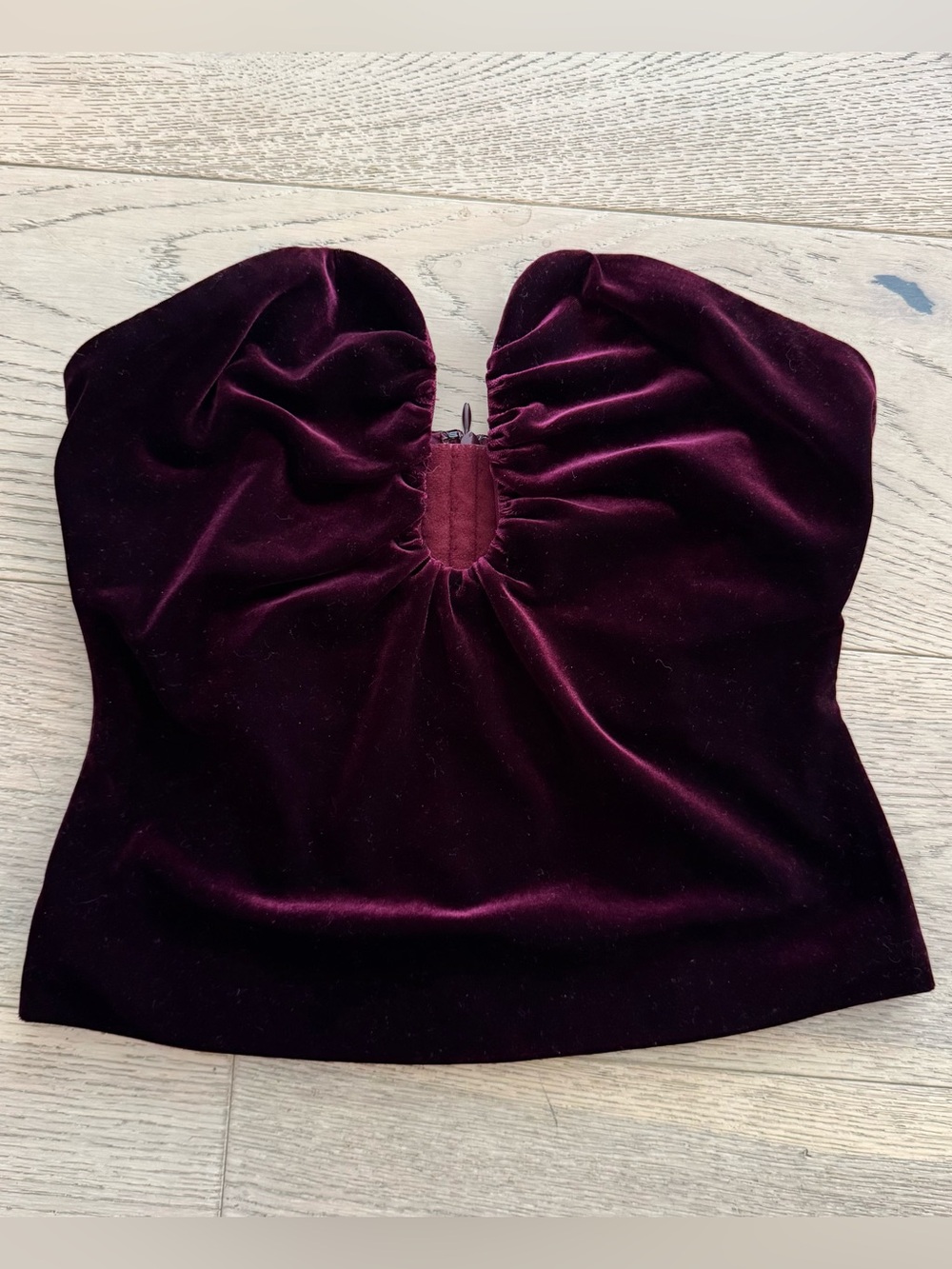 Astr Velvet Strapless Bustier Top in Deep Plum